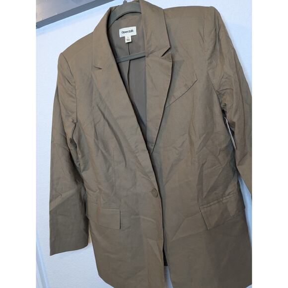 OPEN EDIT Women's Size Small Brown Academia Unstructured Linen Blend Blazer $79 - Picture 3 of 9